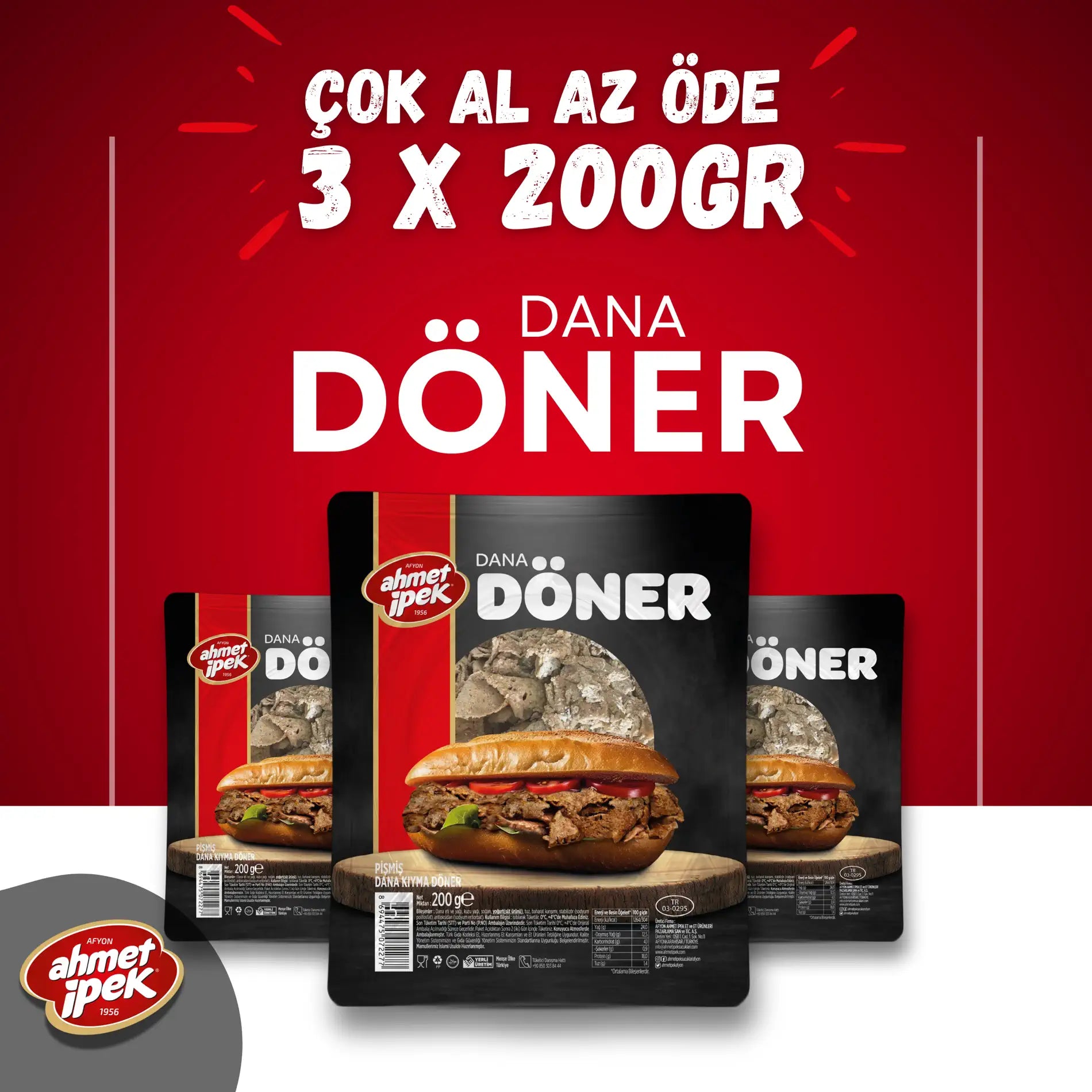 Ahmet İpek Dana Kıyma Döner 3x200gr