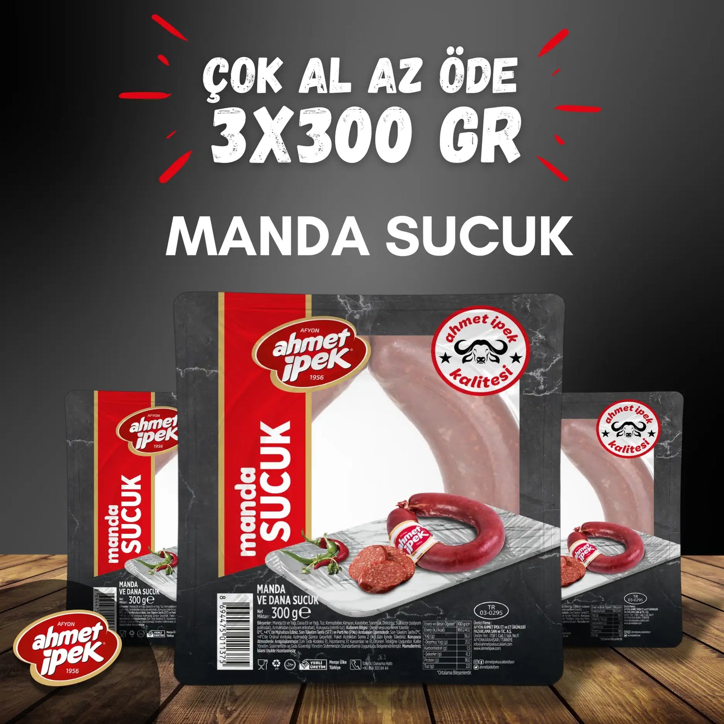 Ahmet İpek Manda Sucuk 3x300gr