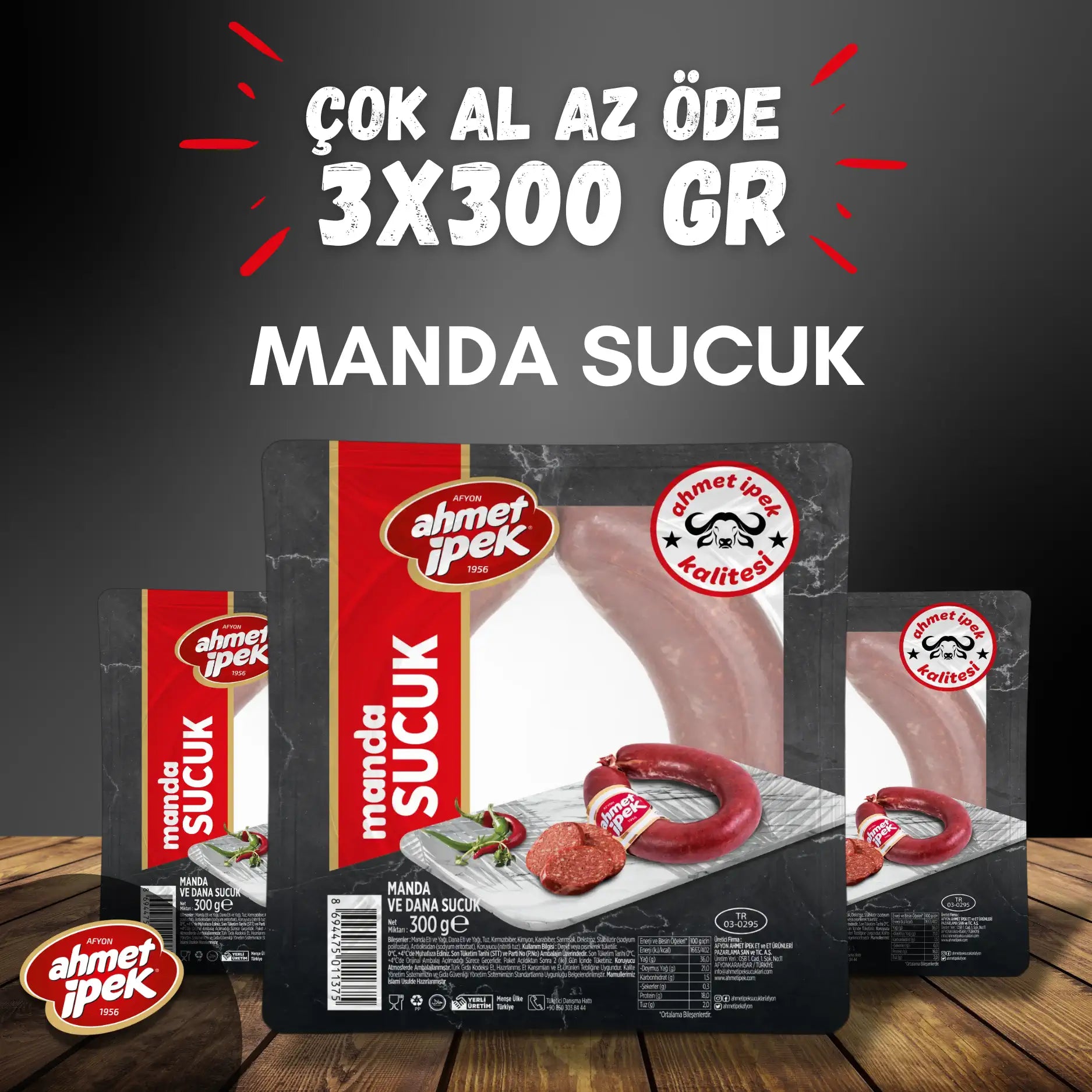 Ahmet İpek Manda Sucuk 3x300gr
